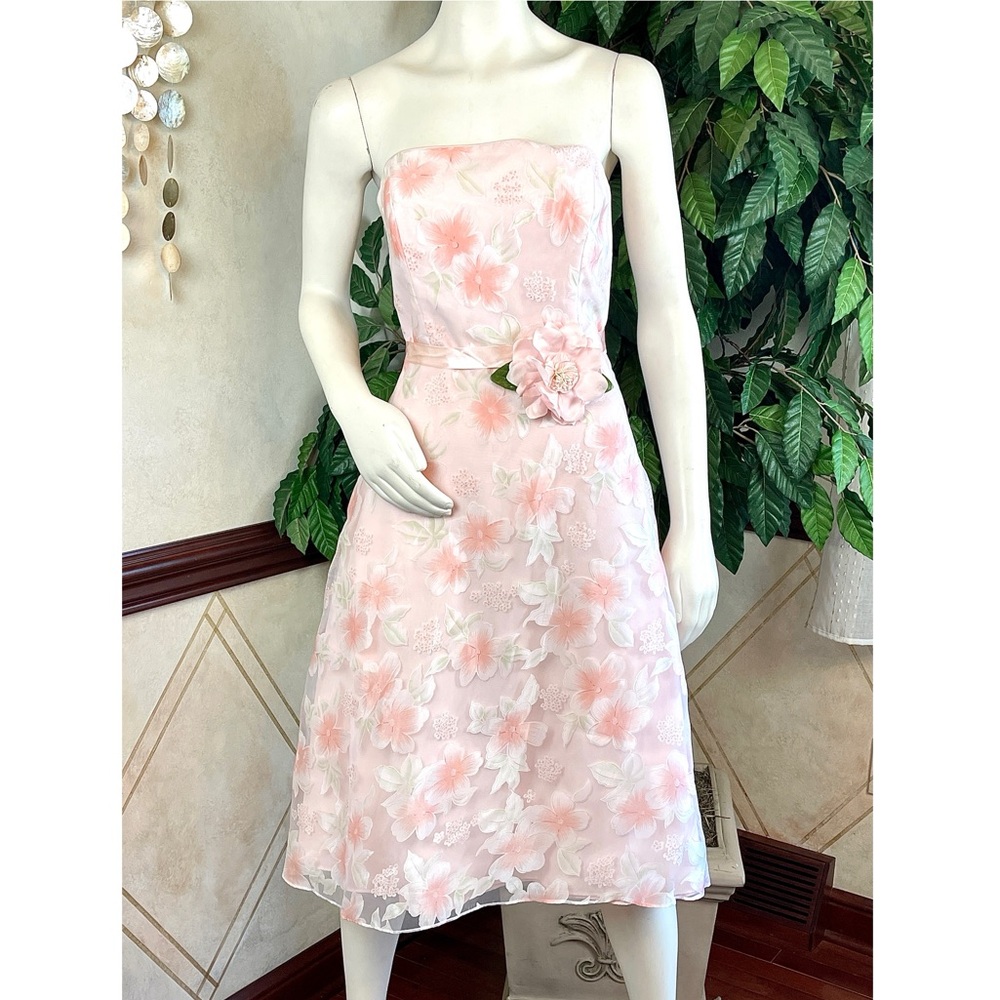 ALFRED ANGELO PINK FLORAL OVERLAY STRAPLESS DRESS